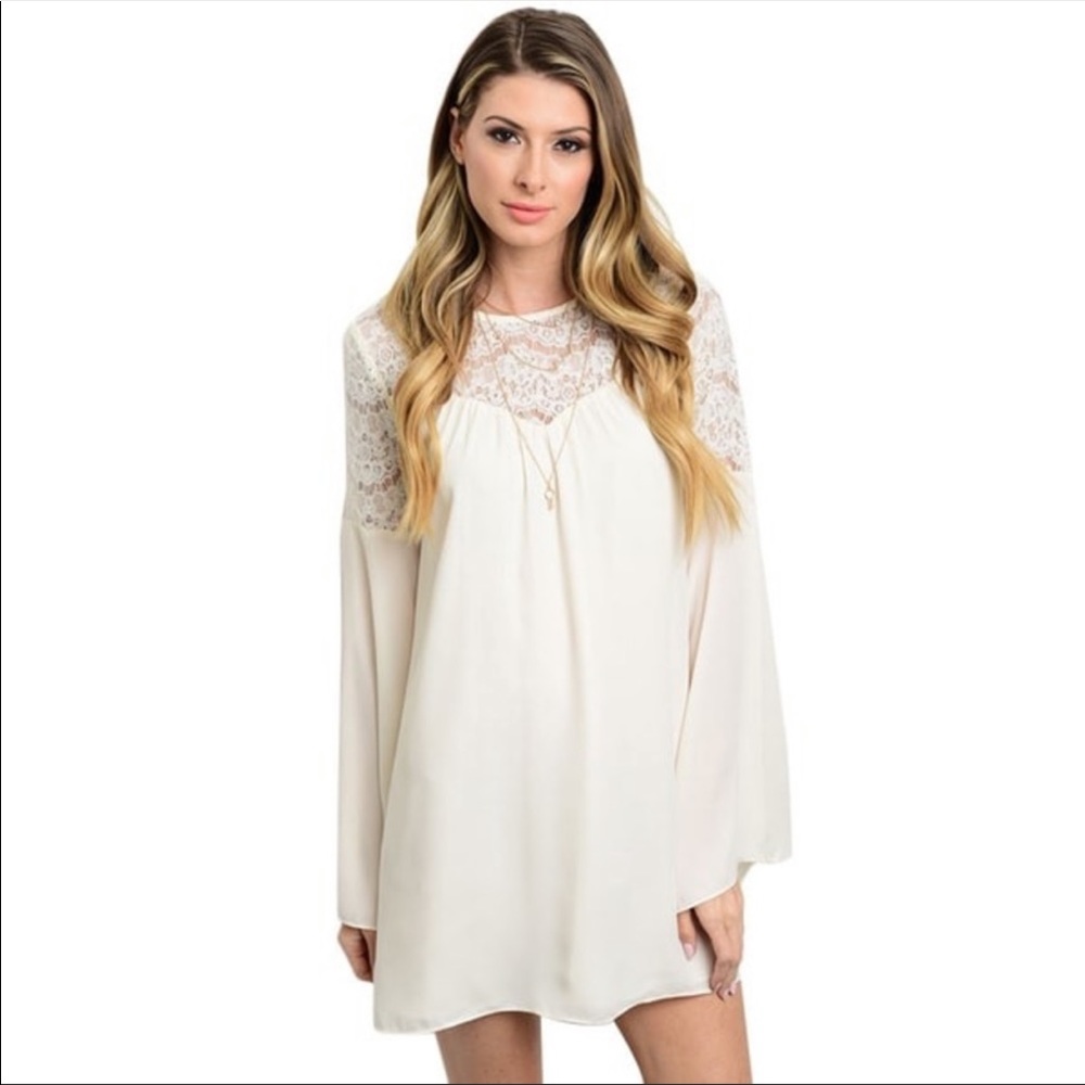 Shop the Trends Boho shift dress lace bell sleeves